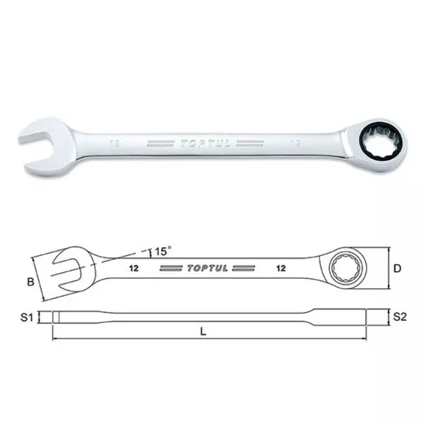 Toptul 1/2in Reversible Ratchet Combination Spanner